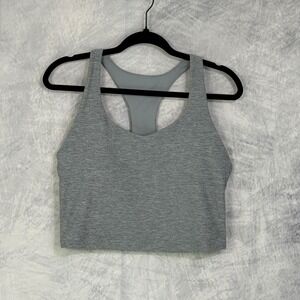 Fabletics Grey Heathered‎ Racerback Cropped Tank Top Sports Bra sz L gym yoga